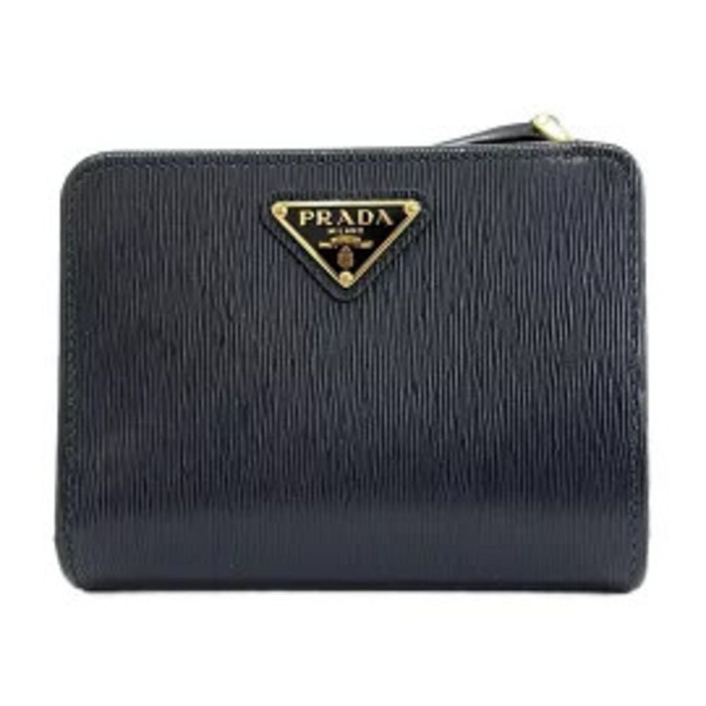 Prada Bi fold Wallet Black Gold Leather